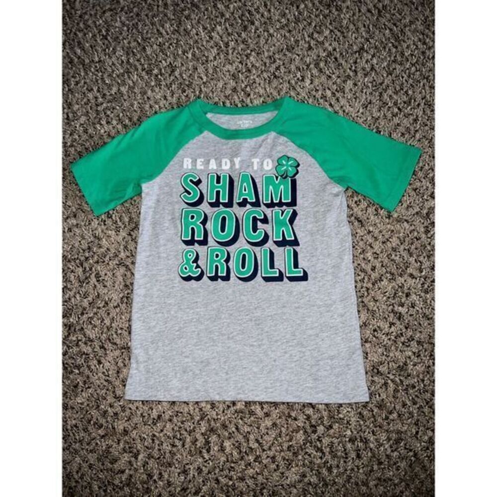 Carter's Boys Gray/Green "Ready‎ to Sham Rock & Roll" short sleeve shirt size 6